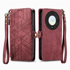 Custodia per telefono in pelle con fibbia laterale con cerniera geometrica per Honor X9a (rosso)
