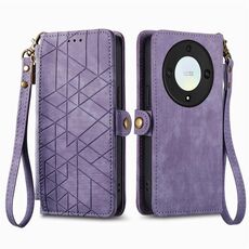 Custodia per telefono in pelle con fibbia laterale con cerniera geometrica per Honor X9a (viola)
