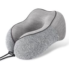Cuscino a forma di U in memory foam di seta ghiacciata color block Cuscino portatile per la cura del collo per pisolini (grigio)
