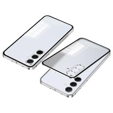 Custodia per telefono smerigliata con struttura in metallo e fibbia a scatto per Samsung Galaxy S23 FE 5G (argento)