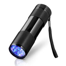 Mini torcia a 9 LED 395nm con rilevamento dei raggi ultravioletti (nera)
