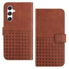 Custodia per telefono in pelle con blocco RFID in tessuto goffrato per Samsung Galaxy S23 FE 5G (marrone)