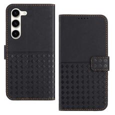 Custodia per telefono in pelle con blocco RFID in tessuto goffrato per Samsung Galaxy S23+ 5G (nera)