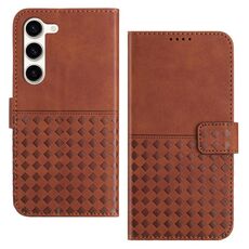 Custodia per telefono in pelle con blocco RFID in tessuto goffrato per Samsung Galaxy S23 5G (marrone)