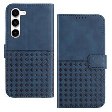 Custodia per telefono in pelle con blocco RFID in tessuto goffrato per Samsung Galaxy S23 5G (blu)