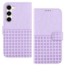 Custodia per telefono in pelle con blocco RFID in tessuto goffrato per Samsung Galaxy S23 5G (viola)