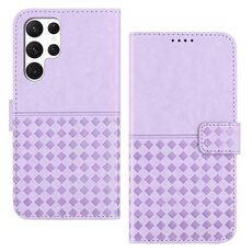 Custodia per telefono in pelle con blocco RFID in tessuto goffrato per Samsung Galaxy S22 Ultra 5G (viola)