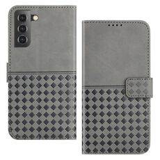 Per Samsung Galaxy S22+ 5G Custodia per telefono in pelle con blocco RFID intrecciato in rilievo (grigio)