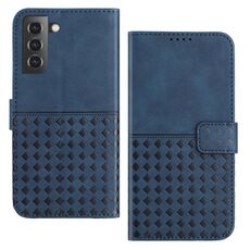 Custodia per telefono in pelle con blocco RFID in tessuto goffrato per Samsung Galaxy S22+ 5G (blu)