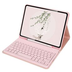 Per Xiaomi Pad 5 / Pad 5 Pro Custodia in pelle per tablet con tastiera Bluetooth da 11 pollici con cappuccio rotondo e slot per penna (rosa)