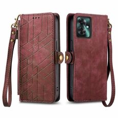 Per OPPO Reno11 F 5G Custodia per telefono in pelle con cerniera geometrica portafoglio con fibbia laterale (rosso)
