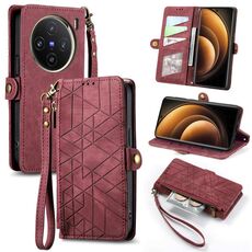 Custodia per telefono in pelle con fibbia laterale con cerniera geometrica per vivo X100 (rosso)