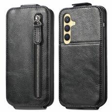 Custodia per telefono in pelle con chiusura verticale a portafoglio con cerniera per Samsung Galaxy S24+ 5G (nera)