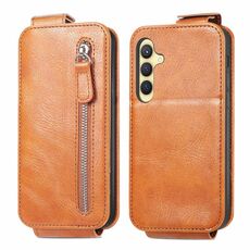 Custodia per cellulare in pelle con chiusura verticale a portafoglio con cerniera per Samsung Galaxy S24+ 5G (marrone)