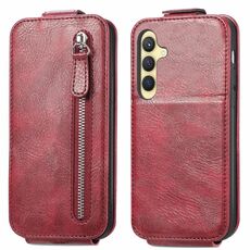 Custodia per telefono in pelle con chiusura verticale a portafoglio con cerniera per Samsung Galaxy S24+ 5G (rossa)