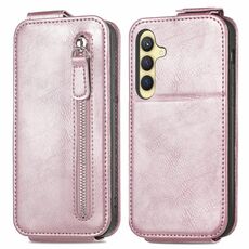 Custodia per cellulare in pelle con chiusura verticale a portafoglio con cerniera per Samsung Galaxy S24+ 5G (rosa)