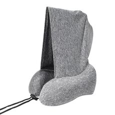 Cuscino portatile per la cura del collo da viaggio con cuscino in memory foam a forma di U con cappuccio (grigio)