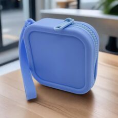 Custodia per il cambio in silicone Borsa quadrata piccola per rossetto Carta di credito Custodia per auricolari con cerniera(Blu)