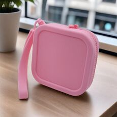 Custodia per il cambio in silicone Borsa quadrata piccola per rossetto Carta di credito Custodia per auricolari con cerniera(Rosa)