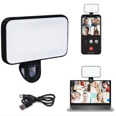 Clip per selfie con luce di riempimento a 3 colori ricaricabile per telefono, laptop, tablet per riunioni (nero)