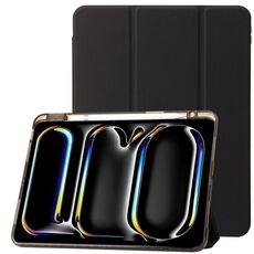 Per iPad Pro 13 2024 Custodia tablet in pelle tripla acrilica trasparente (nera)