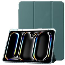 Per iPad Pro 13 2024 Custodia tablet in pelle tripla acrilica trasparente (verde scuro)
