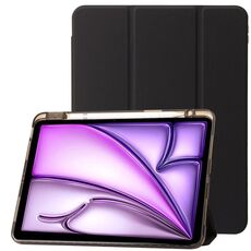 Per iPad Air 13 2024 Custodia tablet in pelle tripla acrilica trasparente (nera)