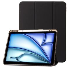 Per iPad Pro 11 2024 Custodia tablet in pelle tripla acrilica trasparente (nera)