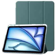 Custodia per tablet in pelle tripla in acrilico trasparente per iPad Pro 11 2024 (verde scuro)