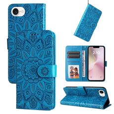 Custodia per telefono in pelle girasole goffrata per iPhone SE 20224 (blu)