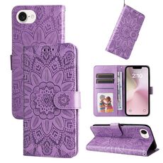 Custodia per telefono in pelle girasole goffrata per iPhone SE 20224 (viola)