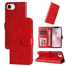 Custodia per telefono in pelle girasole goffrata per iPhone SE 20224 (rossa)