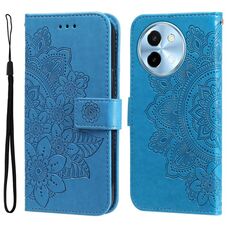 Per vivo Y38 5G / T3x 5G Custodia per cellulare in pelle con stampa globale a 7 petali di fiori (blu)