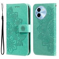 Per vivo Y38 5G / T3x 5G Custodia per cellulare in pelle con stampa globale a 7 petali di fiori (verde)