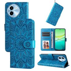 Custodia per cellulare in pelle di girasole goffrata globale per vivo Y38 5G / T3x 5G (blu)