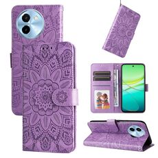 Custodia per telefono in pelle di girasole goffrata globale per vivo Y38 5G / T3x 5G (viola)