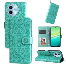 Custodia per cellulare in pelle di girasole goffrata globale per vivo Y38 5G / T3x 5G (verde)