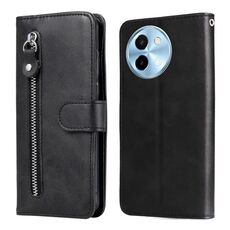 Custodia per telefono in pelle con cerniera con texture di vitello globale per vivo Y38 5G / T3x 5G (nera)