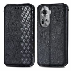 Per OPPO Reno11 5G EU Custodia per cellulare in pelle magnetica pressata con griglia cubica (nera)