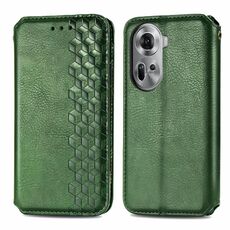 Per OPPO Reno11 5G EU Custodia per telefono in pelle magnetica pressata con griglia cubica (verde)