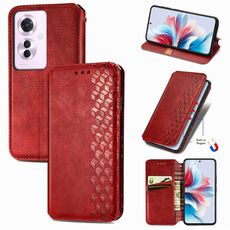 Per OPPO Reno11 F 5G Custodia per telefono in pelle magnetica pressata con griglia cubica (rossa)