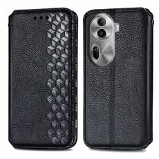 Per OPPO Reno11 Pro 5G Custodia per telefono in pelle magnetica pressata con griglia cubica EU (nera)
