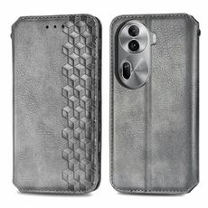 Per OPPO Reno11 Pro 5G EU Custodia per telefono in pelle magnetica pressata con griglia cubica (grigio)