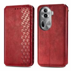 Per OPPO Reno11 Pro 5G Custodia per telefono in pelle magnetica pressata con griglia cubica EU (Rosso)