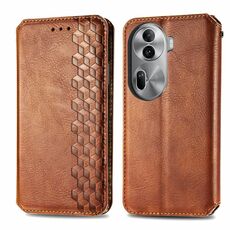 Per OPPO Reno11 Pro 5G Custodia per telefono in pelle magnetica pressata con griglia cubica EU (marrone)