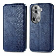 Per OPPO Reno11 Pro 5G Custodia per telefono in pelle magnetica pressata con griglia cubica EU (blu)