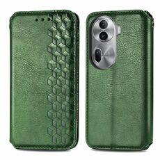 Per OPPO Reno11 Pro 5G EU Custodia per telefono in pelle magnetica pressata con griglia cubica (verde)
