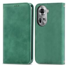 Per OPPO Reno11 5G EU Custodia per telefono in pelle con vibrazione magnetica retrò Skin Feel (verde)