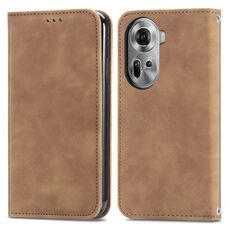 Per OPPO Reno11 5G EU Custodia per telefono in pelle con vibrazione magnetica retrò Skin Feel (marrone)