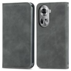 Per OPPO Reno11 5G EU Custodia per telefono in pelle con vibrazione magnetica retrò Skin Feel (grigio)